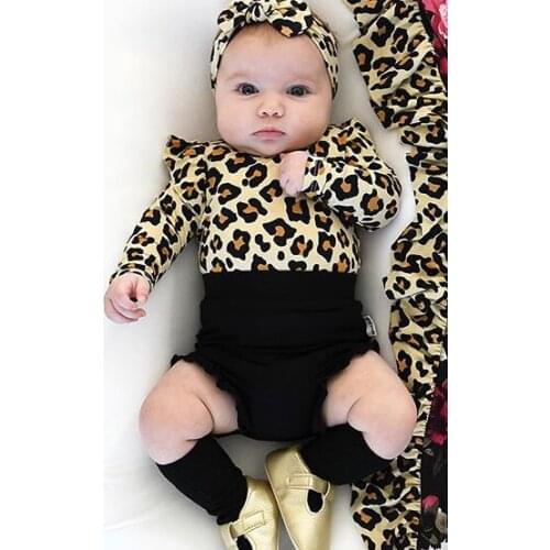 Newborn Outfit Summer Toddler Clothes Set Baby Girls Leopard print Romper Clothes Long Sleeve Body suit Short Pants Outfits
