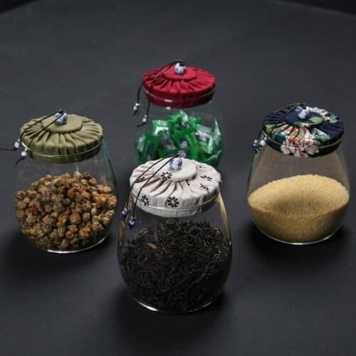 Transparent Glass Sealed Tea Tin With Cloth Cover Container Food Storage Bottles Glass Jars Kitchen Tea Box
