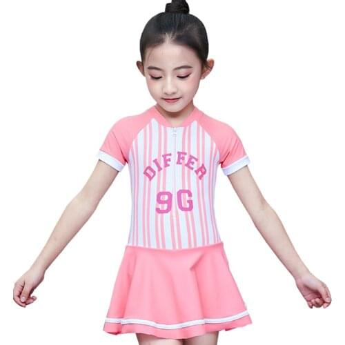 Girls Swimsuit One Piece Kids Bathing Suit V-Neck Half Sleeve Boxer Bottoms Cute Swimwear Baby Children Wear Pool Beach Summer