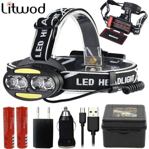 Z40 LED 4* T6 +2*COB+2*Red Headlight 30000LM headlamp Head Lamp Flashlight Torch lantern head light for camping