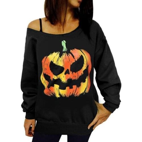 Halloween Sweatshirt Pullover female Tops blusas Shirt Winter women t shirt Pumpkin strapless long-sleeved hedging girl clothing