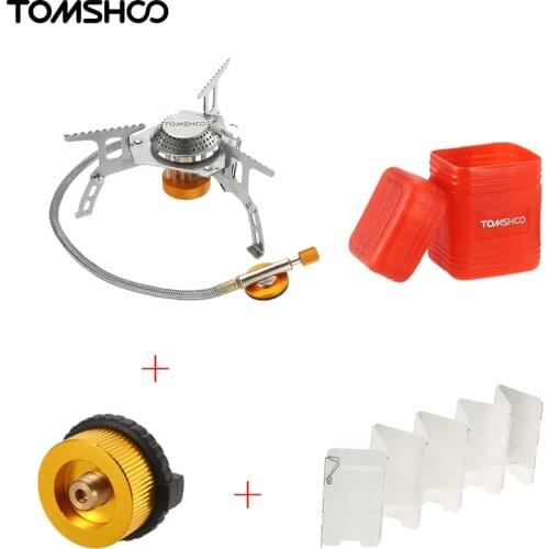 TOMSHOO Outdoor Camping Stove Kit Ultralight Mini Foldable Backpacking Gas Stove w/ Windshield Gas Cartridge Adapter Gas Burner