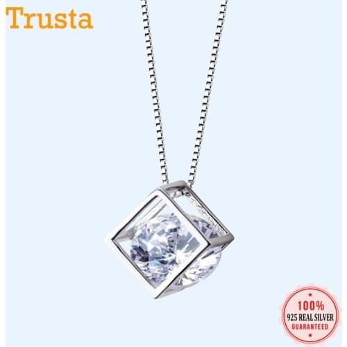 Trustdavis 100% 925 Solid Real Sterling Silver Jewelry Square Box CZ Pendant Short Necklace Cute Gift Girl Lady DS439