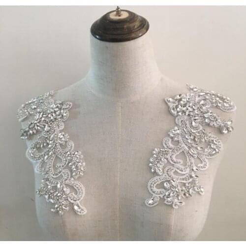 Gorgeous Rhinestone Crystal Applique Pair For Bridal Accessories Wedding Dress Sash Haute Couture Costume Embellishment