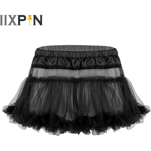 Tulle Layered Sissy Skirt Sexy Mens Mini Tutu Skirt Satin Elastic Waistband Frilly Ruffled Short Skirts Men Nightwear Sleepwear