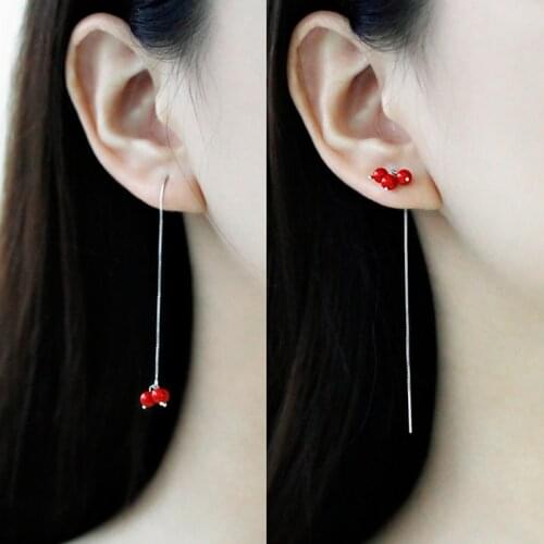 Cute Red Beaded Long Chain Dangle Earrings Women Tassel Fashion Jewelry Accessory