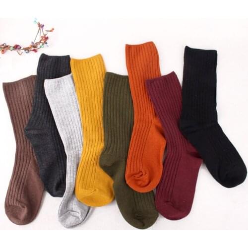 Female Korean cotton thin solid chausette color thin vertical stripes retro soks Department short boots middle cylinder socks
