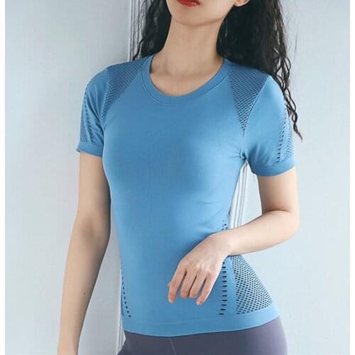 SALSPOR Women Yoga Shirts Sportwear Solid Hollow Quick Dry Fitness Cycling Gym Shortsleeve Tops Trainning Sport T-Shirts Female