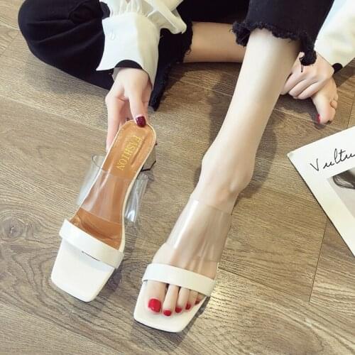 2019 summer fashion open toe transparent film PVC crystal with sandals and slippers with high heels jelly shoes female