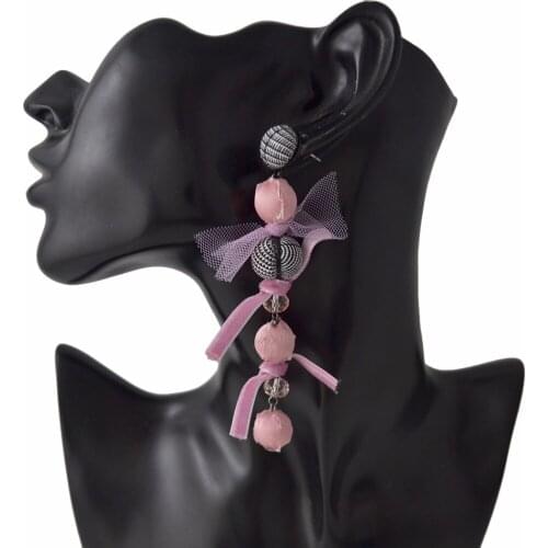 Idealway Women Girl Thread Ball Pom Pom Earrings Cotton Statement Long Drop Earring Fashion Accessories Lovely Jewelry