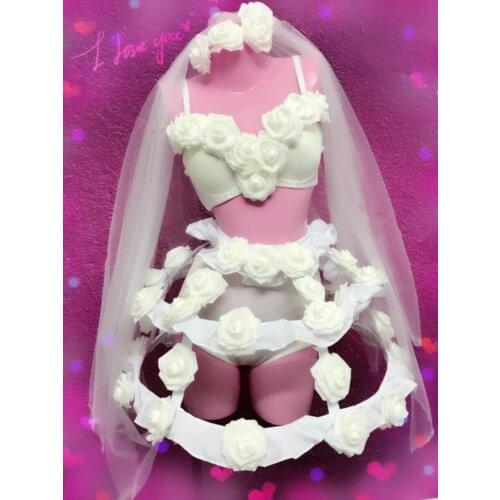 White Flowers Bikini Skirt Stage Outfit Women Valentines Day Nightclub Party Costume Sexy Bar Club Dancer Performance Clothing