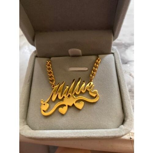 Womens Fashion Nameplate Personalized Heart Custom Name Necklaces Stainless Steel Rose Gold Initial Letter Alphabet Necklace