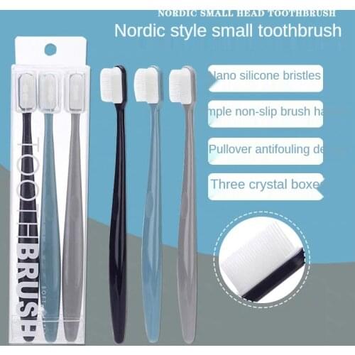 3Pcs Toothbrush Nordic Style Nano Silicone Polymer Teeth Cleaning Family Pack Simple Small Head Bathroom Nano Toothbrush