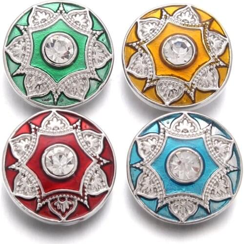 10pcs/lot New Snap Jewelry Oil Painting Exotic Style Flower Snap Buttons Fit 18mm Snap Bracelets Women Alloy Button DIY Jewelry