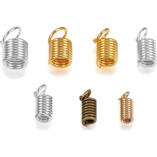 100pcs Metal Spring Crimp Clasps Leather Coil Cord Ends Fastener End Caps Connectors For DIY Bracelet Jewelry Making Accessories
