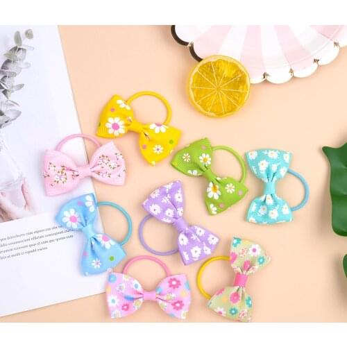 2.7 Inches Baby Girls Elastic Hair Bands Flower Hair Bows Ponytail Holder Hair Rope Rubber Scrunchies Headwear Hair Accessories