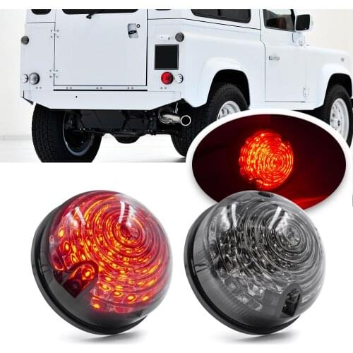2pcs 73mm Round LED Rear Tail Lamp Red Stop Light Upgrade Kit For Land Rover Defender 90 110 Smoke Lens