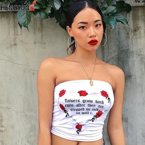 Women Sexy Sleeveless Off Shoulder Strapless Tube Top Flower Printed Summer Letters Streetwear Summer Crop Top Female Camis