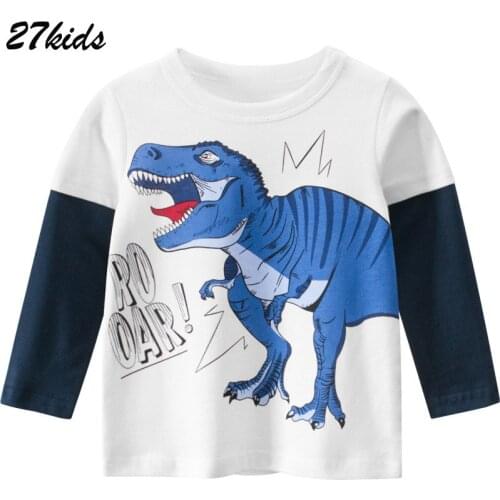 27kids Baby Boys Clothes Spring Autumn Childrens Full Sleeve Shirt Cotton Dinosaur T Shirts Toddlers Kids Tops for 2-9 years