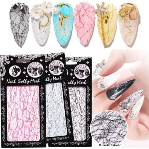 3D Mesh Nail Art Sticker Foil Irregular Aluminum Gold Silve Glitter Mesh Line Stickers Manicure Nails Decal Nail Art Decorations