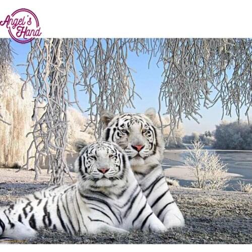 5D DIY diamond embroidery two white tiger diamond painting Cross Stitch full drill Rhinestone mosaic decoration gift
