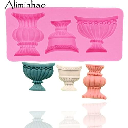 B0303 3 hole vase flower DIY dessert chocolate Sugar Craft Molds Silicone mould fondant cake decorating tools for cupcakes
