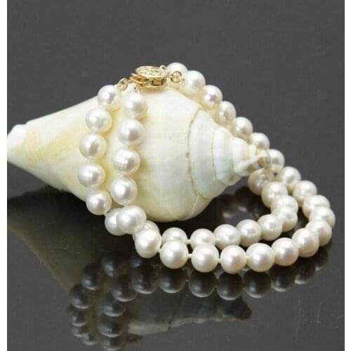 2 ROWS AAA 8-9MM SOUTH SEA WHITE PEARL BRACELET 7.5-8" GOLD CLASP