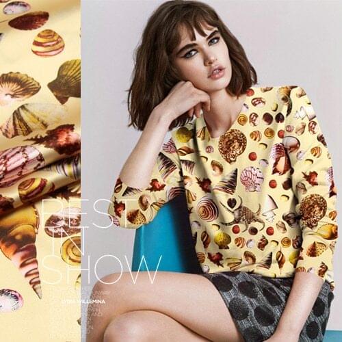 CNUM SP181 Pure Silk/ Fresh Ocean Wind /Silk Fabric Elastic Digital Print 93%Silk 7%Spandex/ Width1.29yd Thickness 19mm