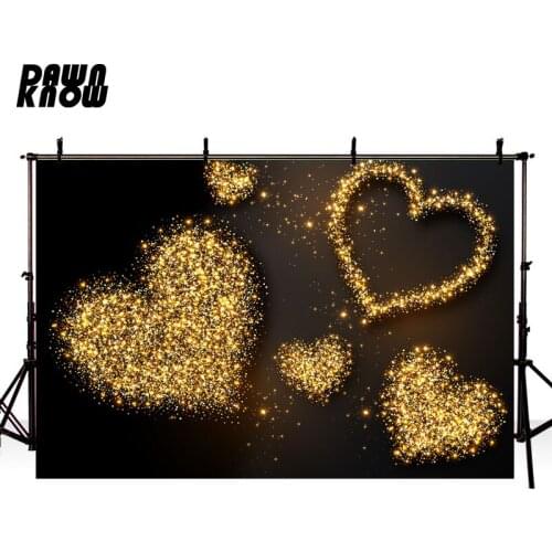 DAWNKNOW Golden Shimmer Heart Photography Background Valentine’s Day Photographic Backdrops Couples love Photocall lv1371