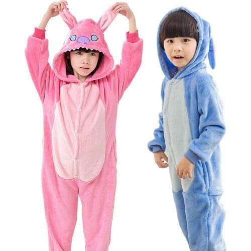 Kids Onesies Hooded Pajamas Children Sleepwear Boys Girls Stitch Animal Anime Pyjama Pijama Flannel Nightwear Clothes