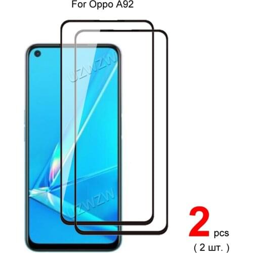2pcs For Oppo A92 Full Cover Tempered Glass Screen Protector Protective Glass Guard Film