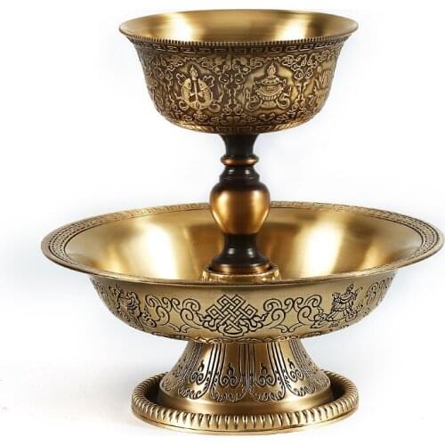 For Trumpet Protection Cup Pure Copper Carved Cross Vajra Pestle Lotus Eight Auspicious Tibetan Buddha ancient gold