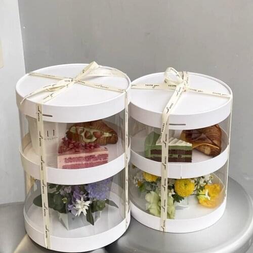 Double Transparent Cupcake Box Round Birthday Cupcake Box Flower Cake And Dessert Packing Box Disposable Packaging Box 2pcs