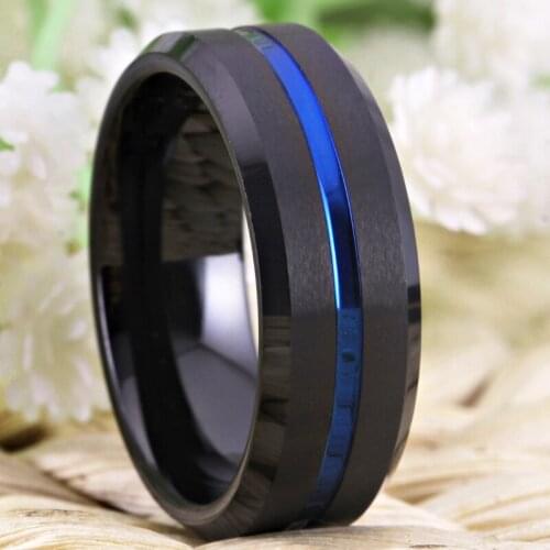 Rings Men Classic Wedding Engagement Ring for Woman Tungsten Carbide Anniversary Ring Matte Black Black Rose Blue Thin Line Ring