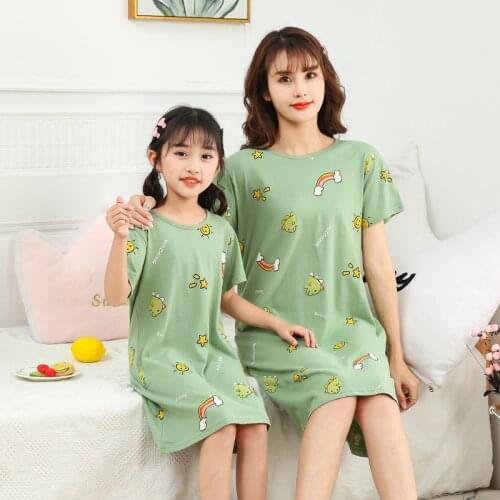 Summer Mother Girl Night Dress Family Matching Outfits Mom Baby Daughter Nightgown Sleepskirt Girls Cartoon Look Home Clothing