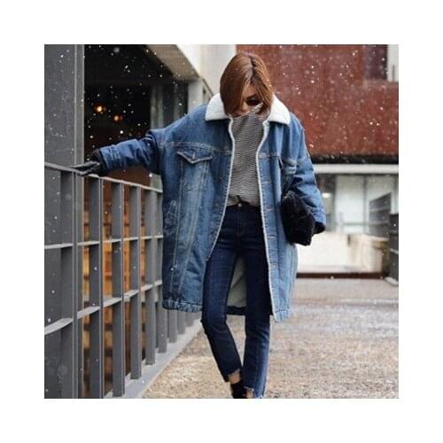 Fur Bomber Warm Winter Denim Jacket Women Vintage 2019 New Fashion Casual Wool Lining Jeans Coat Women Jackets Casaco Feminino