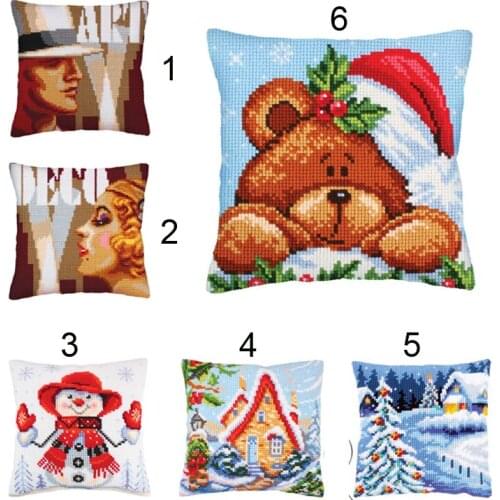 Cartoon Snow Cross StitchLatch Hook Cushion Embroidery 42CM 42CM Kit Pillow Mat DIY Needlework Crocheting Craft