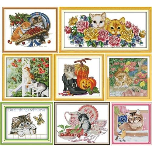 Animal cats cross stitch kits 11CT14CT printed pattern craft Chinese sewing needlework dmc counted embroidery accessories decor
