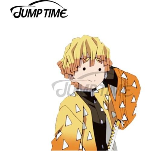 Jump Time 13 x 8.8cm For Demon Slayer Confused Zenitsu Car Stickers Waterproof Personality Bumper Trunk VAN SUV Decal Decoration