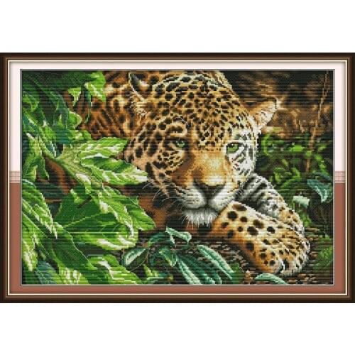 NKF Leapard Animal Cross Stitch Kits 11CT 14CT Chinese Cross Stitch Pattern Embroidery Needlework Set for Home Decor