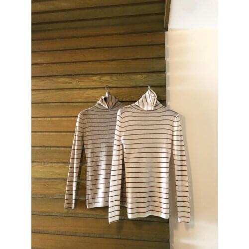 New ladies fashion 2021 long sleeve sexy casual wool cashmere high neck striped bottoming shirt 1020