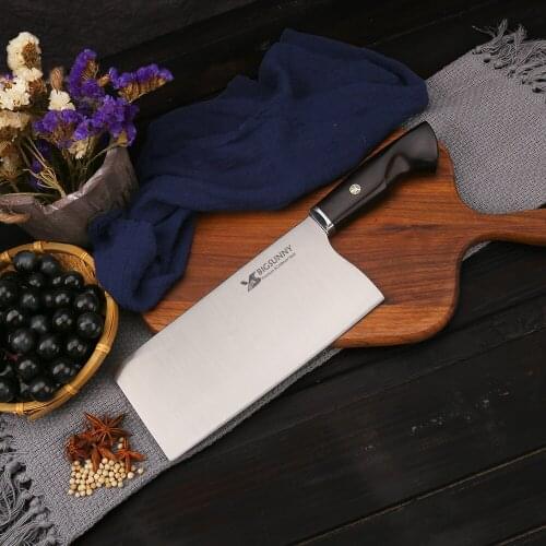 BIGSUNNY 7.5 Inch Cleaver Knife, Chinese Kitchen Knife, 9Cr18MoV Stainless Steel, Fulltang with Ebonywood Handle - Fen Series