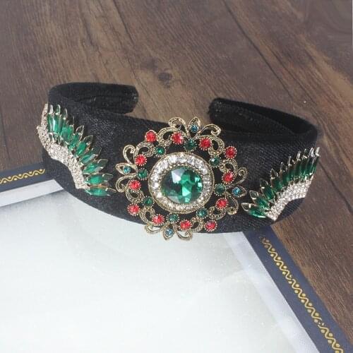 Luxury Velve New Star Show Vintage Handmade Rhinestone Flower Crown Baroque Queen Prom Wide Hairband Diadem Crystal Hair Jewelry