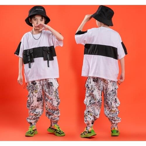 Hip Hop Clothes For Children Oversize T Shirt Streetwear Graffiti Cargo Pants Girl Boy Jazz Dance Costume Rave Stage Outfits Kid