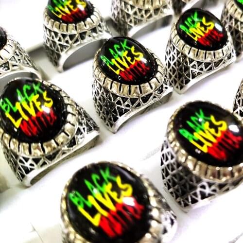 Wholesale 30pcs/lot BLACK LIVES MATTER Mens Punk Rocker Cool Ring Man Woman Silver Alloy Jewelry Party Gift
