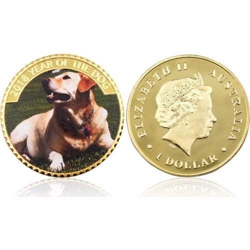 Labrador 24k Gold Plated Commemorative Metal Coin 2018 Year of The Dog Gift Coins for Child Souvenirs