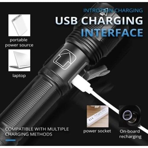 Drop Shipping Zaklamp 10000 Lumen Powerful Flashlight 5 Modes Usb Zoom Led Torch Xhp70 18650 Or AAA Battery Best Camping Outdoor
