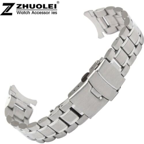 Curved end Stainless Steel watchband For all brand wristband 18mm 20mm 22mm 24mm waterproof mens black silver straps