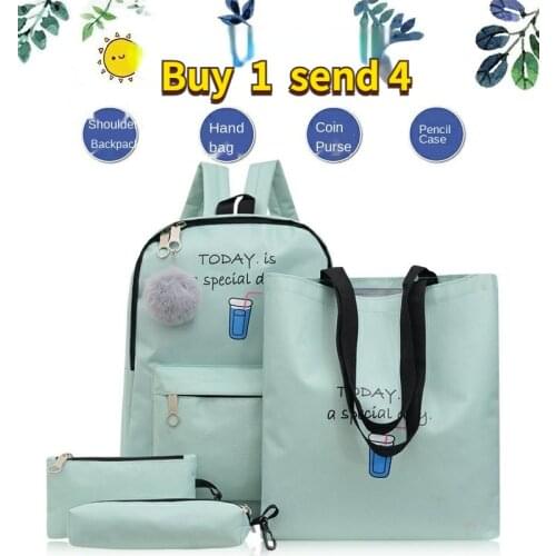 Backpack female new Korean version of the shoulder back cute girl schoolbag junior high school students schoolbag four sets