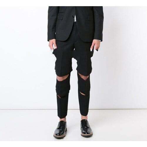 Self made 2021 new mens casual pants, slim old pants, perforated pants, slim personality. Big mens pants